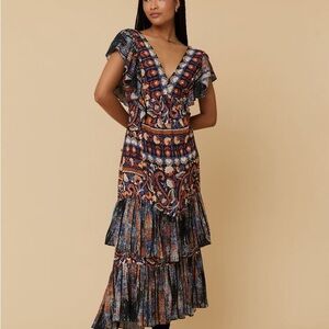 Forever 21 Ornate Floral Tiered Ruffle Maxi Dress, Size M